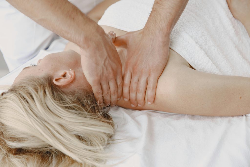 Relaxing massage therapy session featuring neck and shoulder techniques in a calming environment.