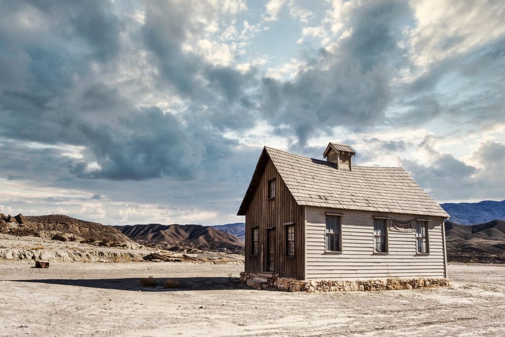 school, house, building, nature, desert, western