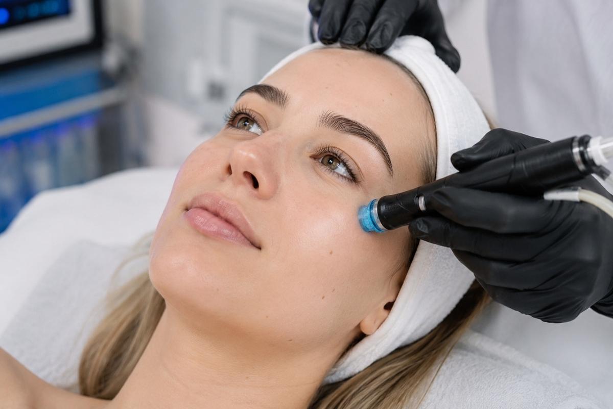 prikaz djevojke tijekom Hydrafacial tretmana lica