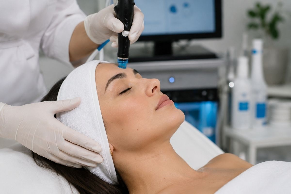 djevojka u salonu na hydrafacial tretmanu lica